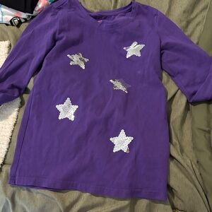 Faded Glory Purple Long Sleeve Top with Silver Sequin Stars